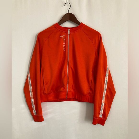 Nike Jacket Women’s XL Orange Full Zip Cropped Swoosh Spell Out Athleisure - Picture 2 of 12
